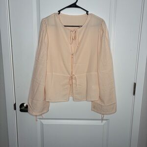 Woman’s Striped Cream Blouse with Tie Details